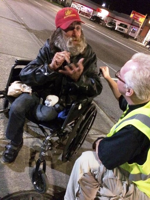 Street man in wheelchair